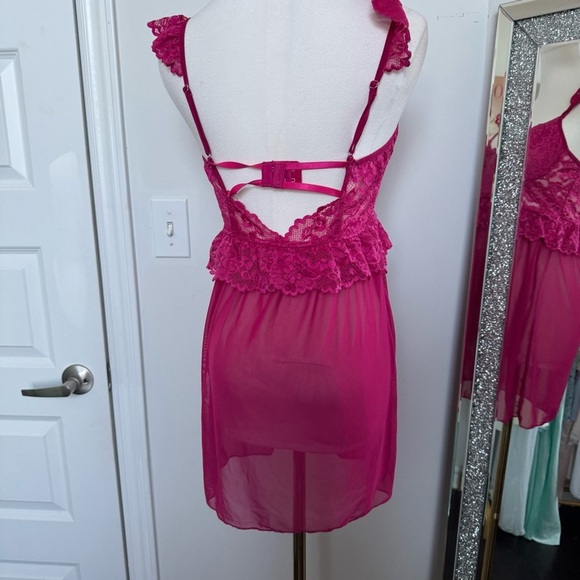 NWOT Y2K Barbie pink Lace Chemise slip dress with ruffles coquette fairy M - Picture 5 of 6